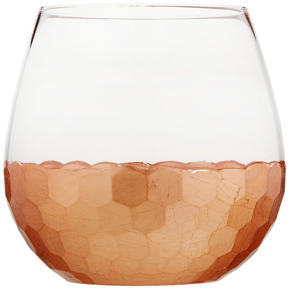 Fitz and Floyd Daphne Stemless Wine Glass Set of 4 Elegant Lead-free Matching Drinkware For Everyday Or Entertaining Stylish Modern Glasses - Gift For Wedding, Birthday, 20 oz, Copper -