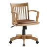 OSP Home Furnishings Deluxe Wood Banker's Desk Chair with Padded Seat, Adjustable Height and Locking Tilt, Fruitwood Finish and Brown Vinyl view 1