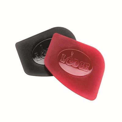 Lodge Pan Scrapers. Handheld Polycarbonate Cast Iron Pan Cleaners. (2-Pack. Red/Black)