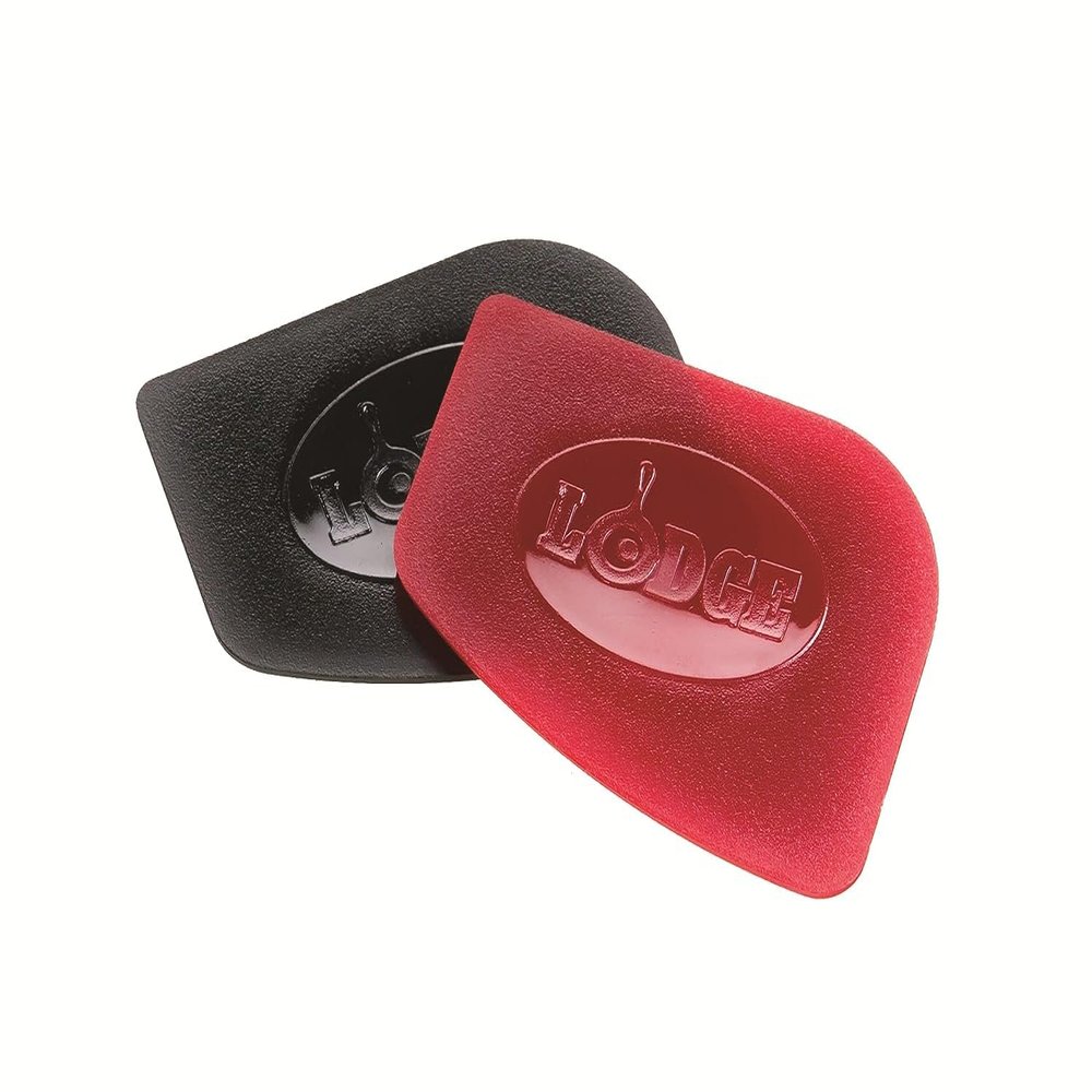 Lodge Pan Scrapers. Handheld Polycarbonate Cast Iron Pan Cleaners. (2-Pack. Red/Black)