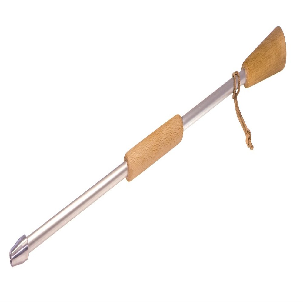 Redecker Aluminum Bouffadou-Flame Blower with Oiled Beechwood Handle, 23-5/8-Inches, Leather Strap for Easy Hanging and Storage