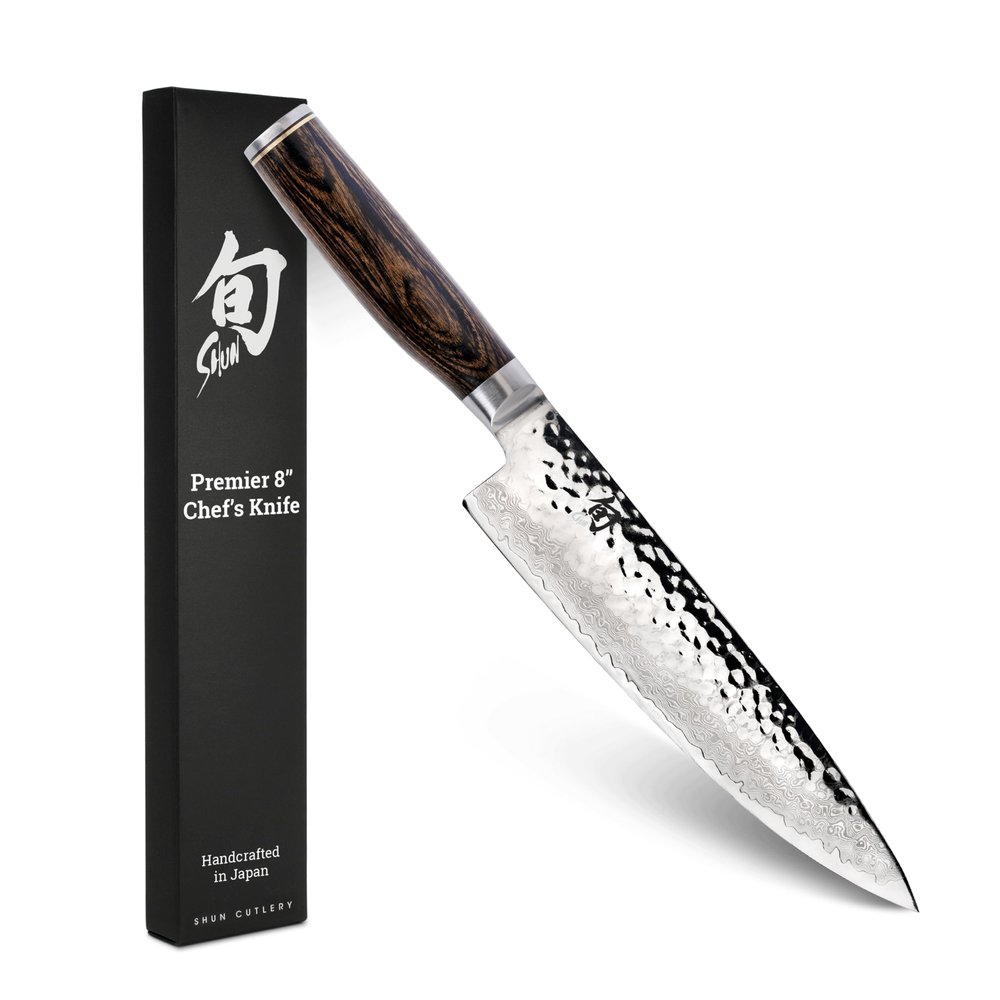 Shun Cutlery Premier Chef's Knife 8, Thin, Light Kitchen Knife, Ideal for All-Around Food Preparation, Authentic, Handcrafted Japanese Knife, Professional Chef Knife