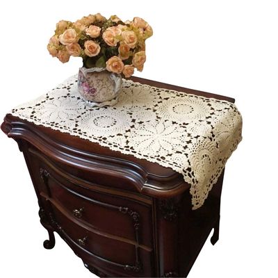 USTIDE Rustic Floral Table Runner Hand Crochet Table Placemats Beige Cotton Table Doilies Runners,1PC