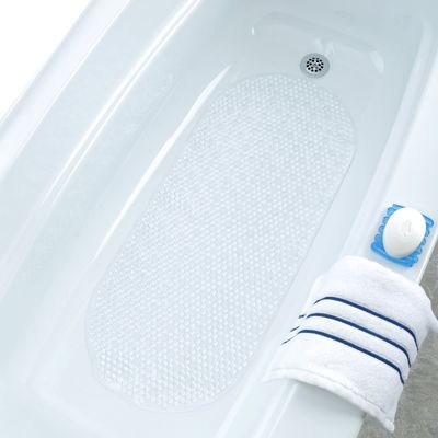 SlipX Solutions Clear Bubble Bath Mat (15 x 35 Inch, Extra Long Coverage, Oval Shape, Machine Washable)