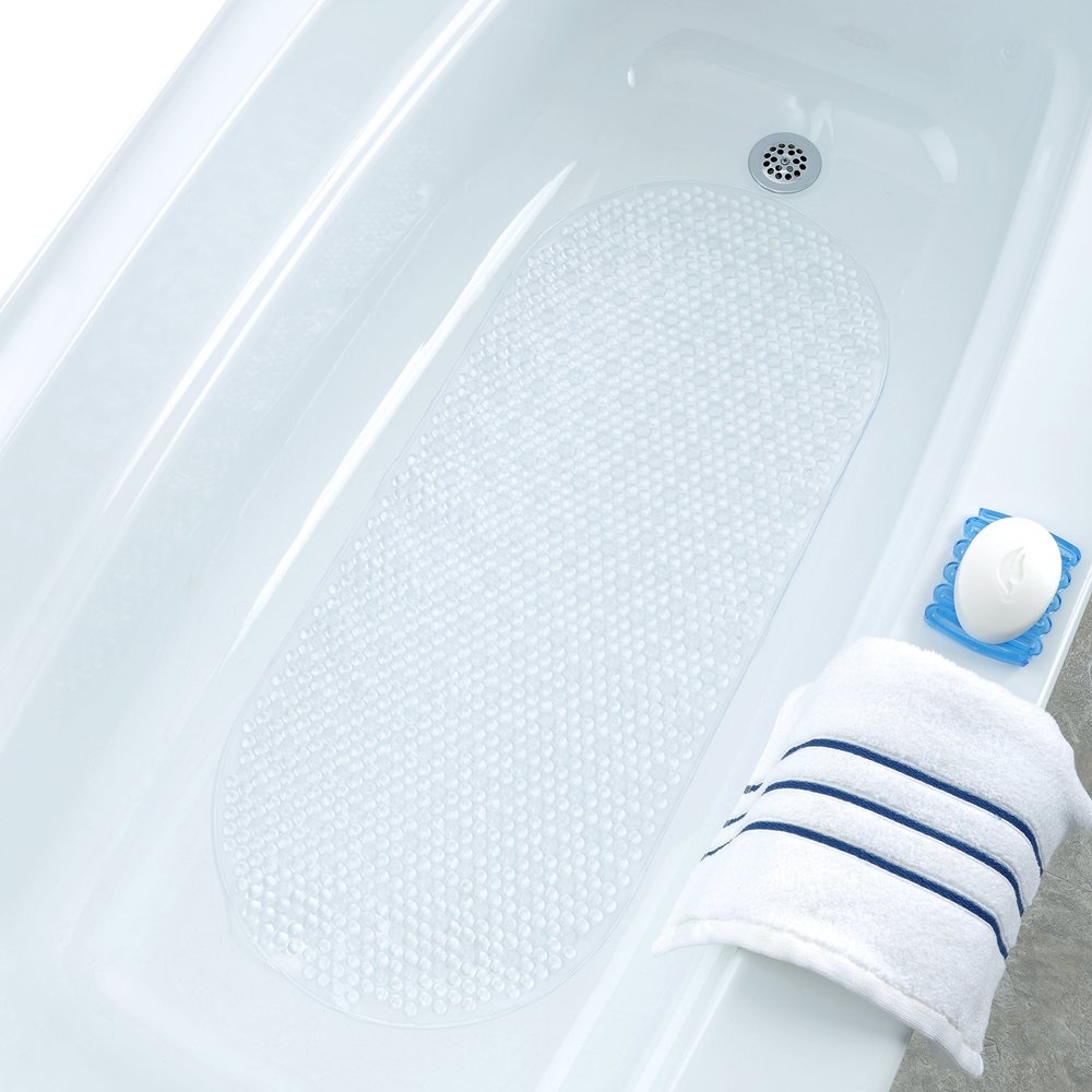 SlipX Solutions Clear Bubble Bath Mat (15 x 35 Inch, Extra Long Coverage, Oval Shape, Machine Washable)