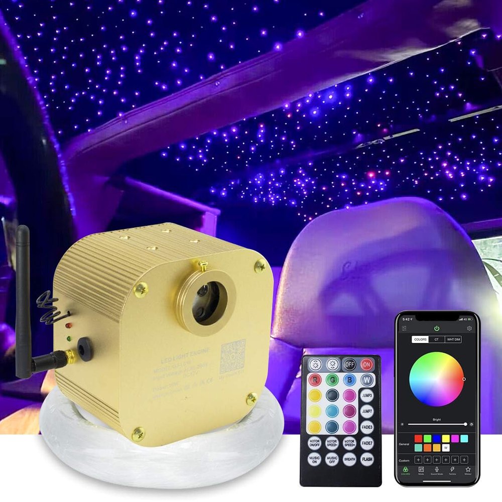 AMKI16W Bluetooth Twinkle Fiber Optic Star Ceiling Lights Lamp Kit, LED RGBW Engine Driver APP/Remote Control (335pcs(0.03in+0.04in+0.06in)13.1ft)