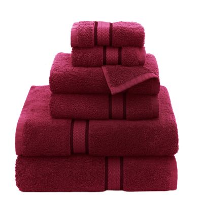 COTTON CRAFT Ultra Soft 6 Piece Towel Set - 2 Large Bath Towels, 2 Hand Towels, 2 Washcloths - Absorbent 580 GSM Quick Dry Everyday Luxury Hotel Bathroom Spa Gym Shower Pool - 100% Cotton - Burgundy