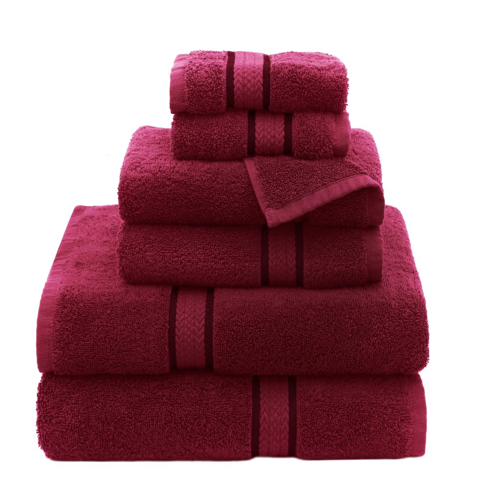 COTTON CRAFT Ultra Soft 6 Piece Towel Set - 2 Large Bath Towels, 2 Hand Towels, 2 Washcloths - Absorbent 580 GSM Quick Dry Everyday Luxury Hotel Bathroom Spa Gym Shower Pool - 100% Cotton - Burgundy