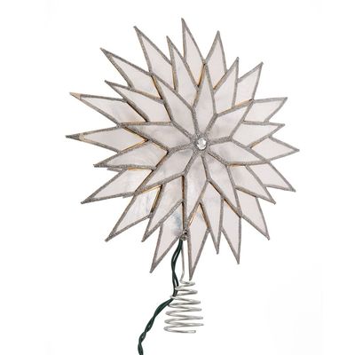 Kurt Adler 9-Inch Sunburst Capiz Lighted Treetop with Silver Glittered Finish