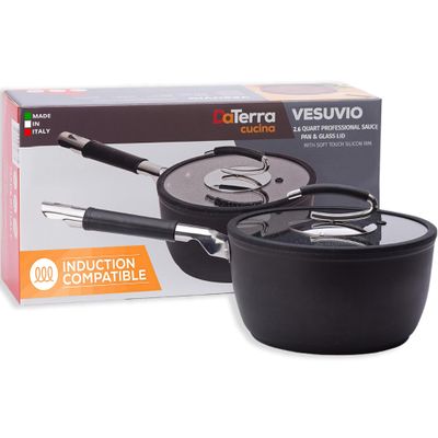 DaTerra Cucina - 2.6 Qt Nonstick Ceramic Saucepan with Lid  Induction Compatible Cooking Pot, Nonstick Ceramic Sauce Pan for Soup, Pasta, Milk, and More, Medium Size for Kitchen, Oven Safe