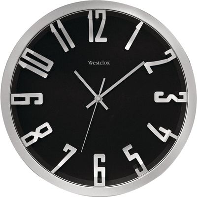 Westclox 32913 Round 3D Number Wall Clock, 12 Inch, Metallic