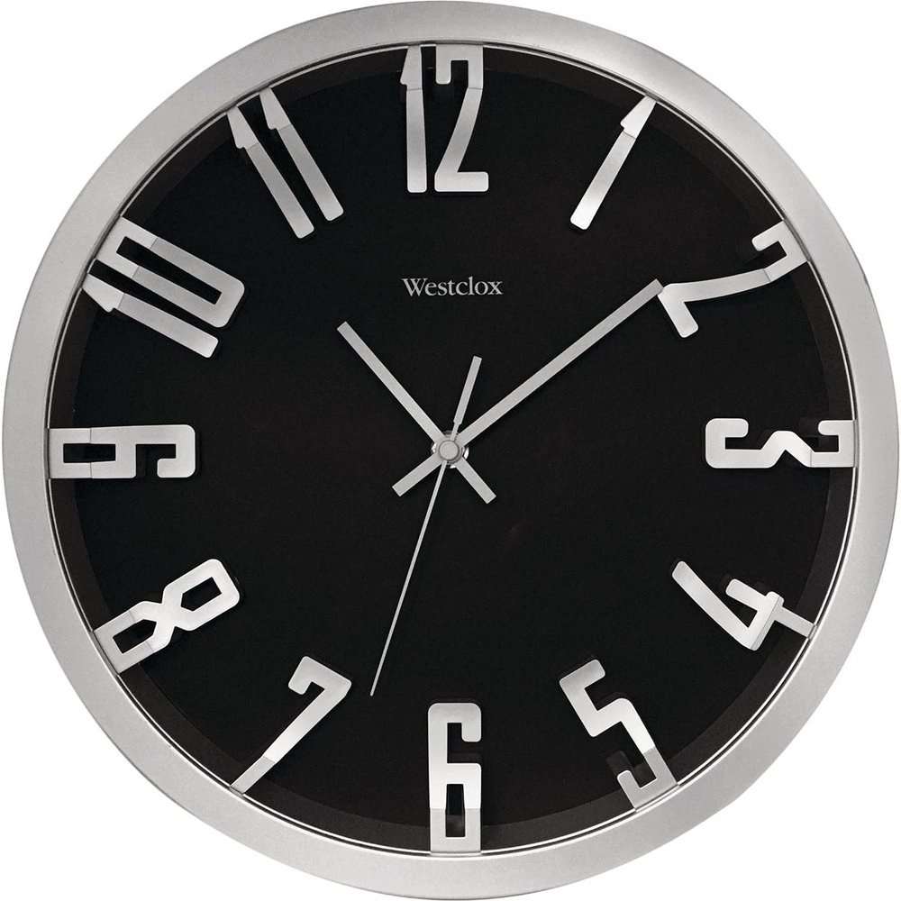 Westclox 32913 Round 3D Number Wall Clock, 12 Inch, Metallic