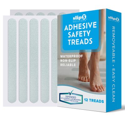 SlipX Solutions Adhesive Anti-Slip Safety Treads, Non Slip Shower Stickers, Reliable Grip for Bathtubs, Showers, Pools, Boats, Stairs & More, Safety Stickers (12 Pack, 7.5 x 0.75, Clear)