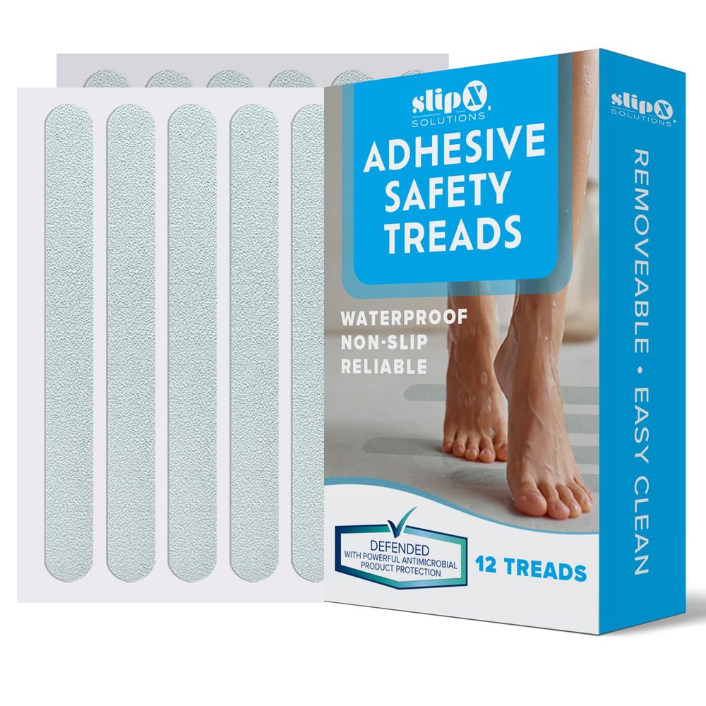 SlipX Solutions Adhesive Anti-Slip Safety Treads, Non Slip Shower Stickers, Reliable Grip for Bathtubs, Showers, Pools, Boats, Stairs & More, Safety Stickers (12 Pack, 7.5 x 0.75, Clear)