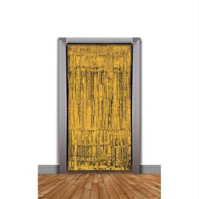 Forum Novelties Tinsel Fringe Curtain, 3 feet x 8 feet, Gold
