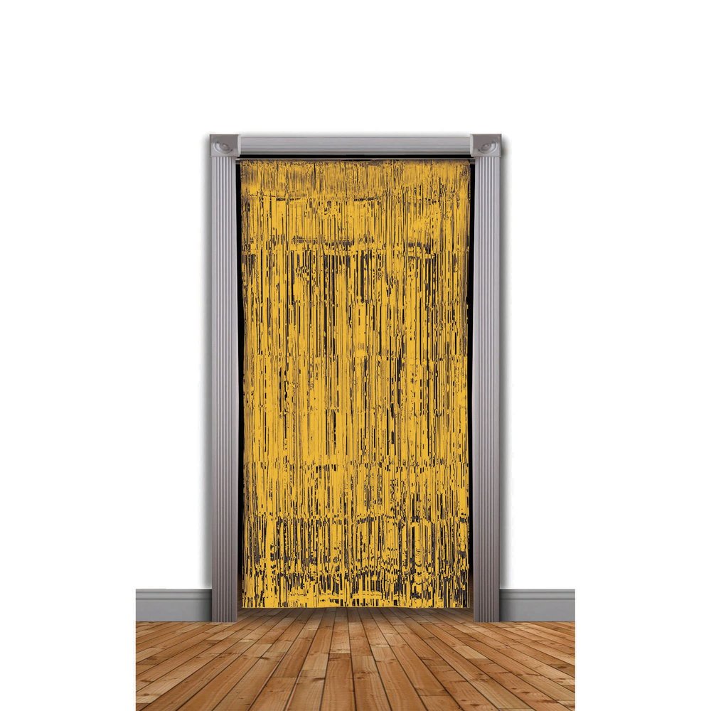Forum Novelties Tinsel Fringe Curtain, 3 feet x 8 feet, Gold