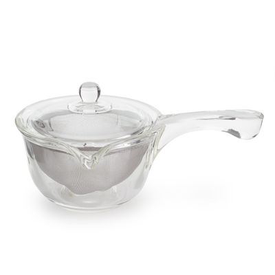 Yama Kysus Side-Handle Teapot 10 Oz, Borosilicate Glass Teapot with Stainless Steel Mesh Filter - Yama Glass, Hand Crafted in Taiwan