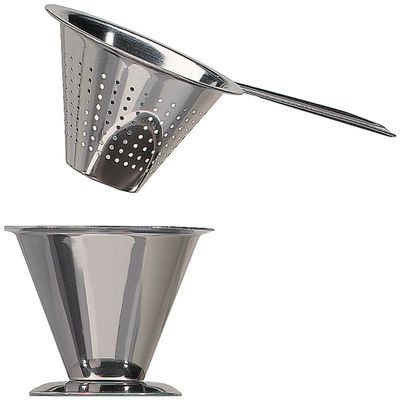 Linden Sweden Traditional Swedish Tea Strainer with Cup - Loose Tea Steeper Made to Fit a Wide Variety of Teacups and Teapots - Made in Sweden - Heavy-Duty Stainless Steel - 2 3/4" x 2 3/4" x 2"