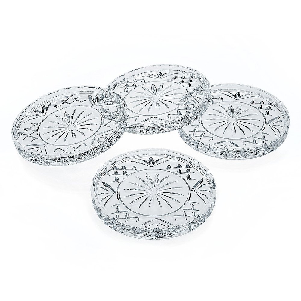 Godinger Dublin Coasters, Barware Coaster, for Drinks, Coasters for Coffee Table, Crystal Glass Bar Coaster, Drinkware & Glassware Decor, Set of 4