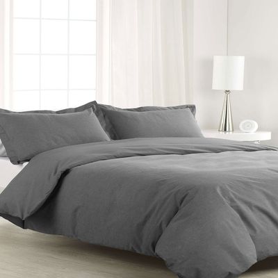 200 Thread Count 5 Piece California King Size Duvet Cover Set with Extra Pillow Shams 100% Egyptian Cotton Premium Quality Solid Pattern Gray
