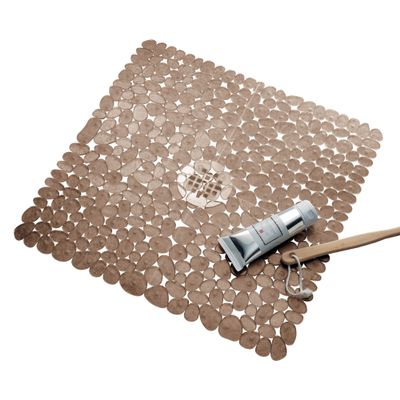 iDesign Plastic Suction Cup Non-Slip Bath Mat, The Pebblz Collection - 22 x 22, Amber Brown