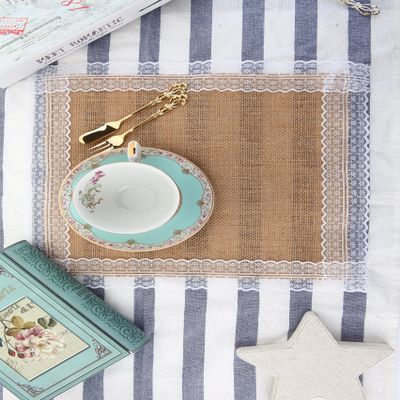 wadbeev Set of 6 - Natural Burlap Table Placemats with Lace Wedding Decor Rustic Shabby Jute Party Reception