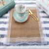 wadbeev Set of 6 - Natural Burlap Table Placemats with Lace Wedding Decor Rustic Shabby Jute Party Reception view 2