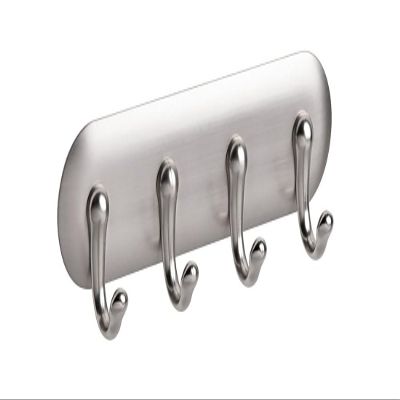 iDesign York Adhesive Backed Key Holder for Wall, 1.5" x 7" x 5.5", Brushed Stainless Steel