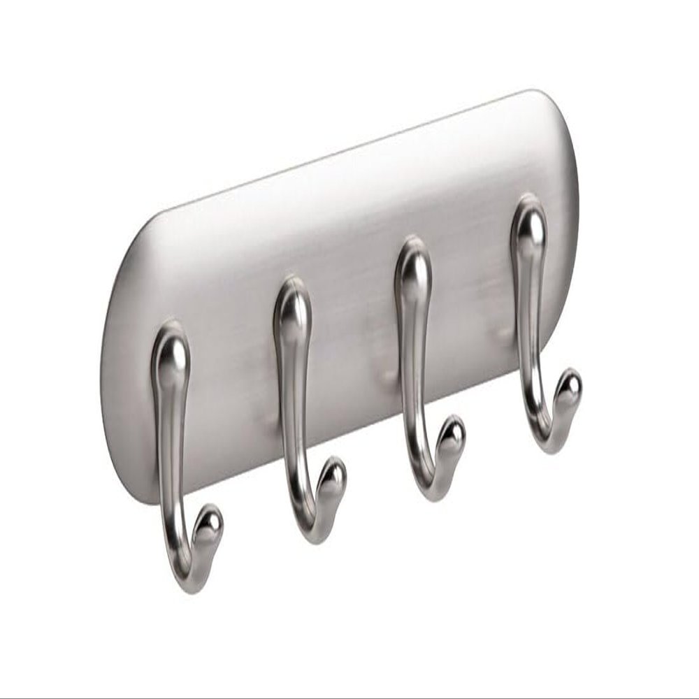 iDesign York Adhesive Backed Key Holder for Wall, 1.5" x 7" x 5.5", Brushed Stainless Steel