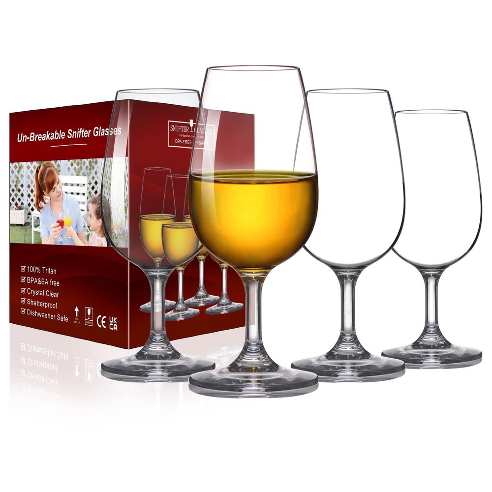 MICHLEY Unbreakable Stemmed Wine Glasses, 100% Tritan Plastic Snifter Glasses, BPA-free & Dishwasher Safe, Small Size 7.8 oz,Set of 4