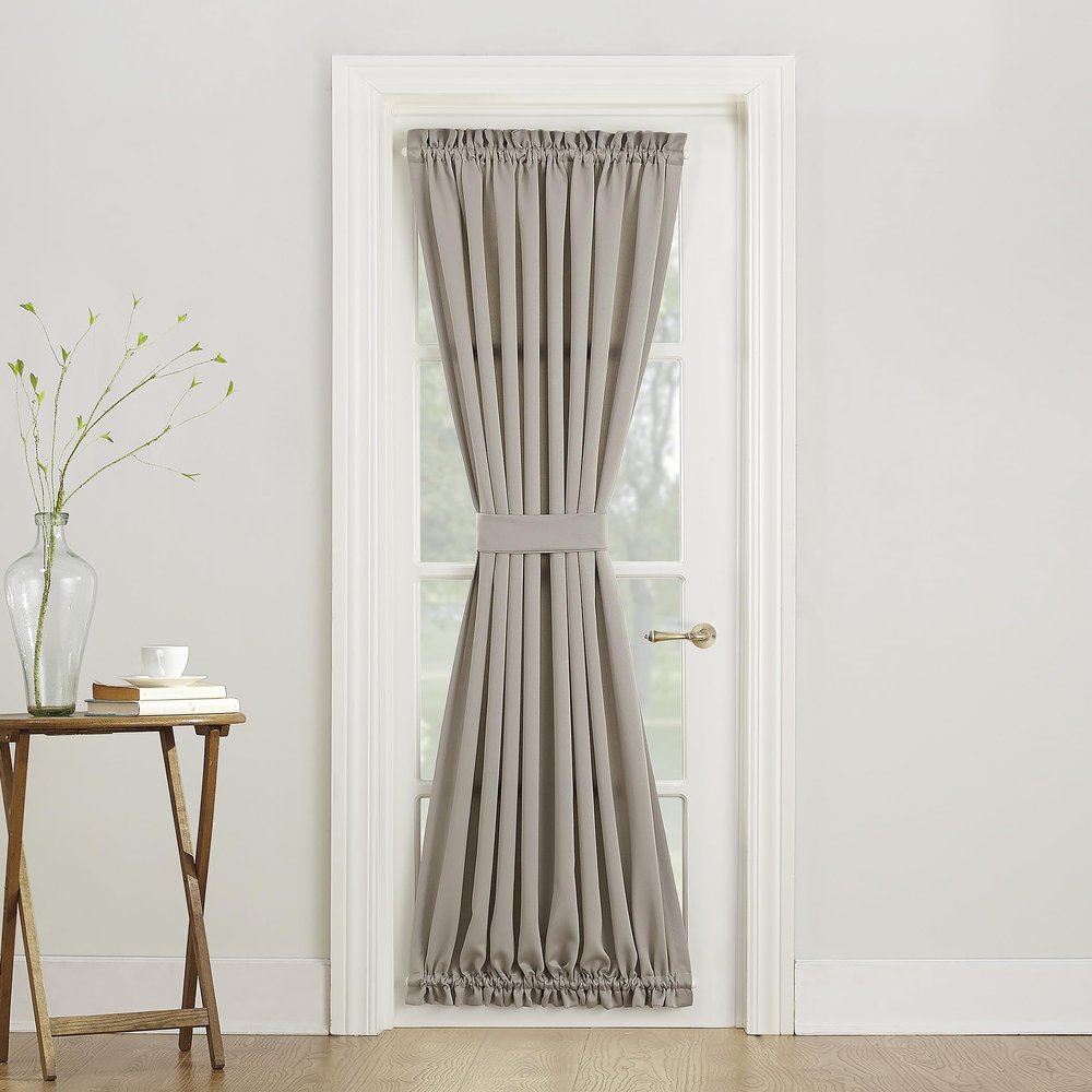 Sun Zero Barrow Energy Efficient Rod Pocket Door Curtain Panel, 54" x 72", Stone
