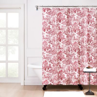 Victoria Park Toile Bathroom Shower Curtain, Red