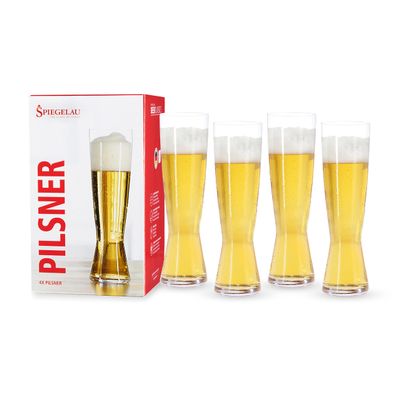 Spiegelau Beer Classics Tall Pilsner Glasses, Set of 4, European-Made Lead-Free Crystal, Modern Beer Glasses, Dishwasher Safe, Professional Quality Pilsner Glass Gift Set, 15 oz