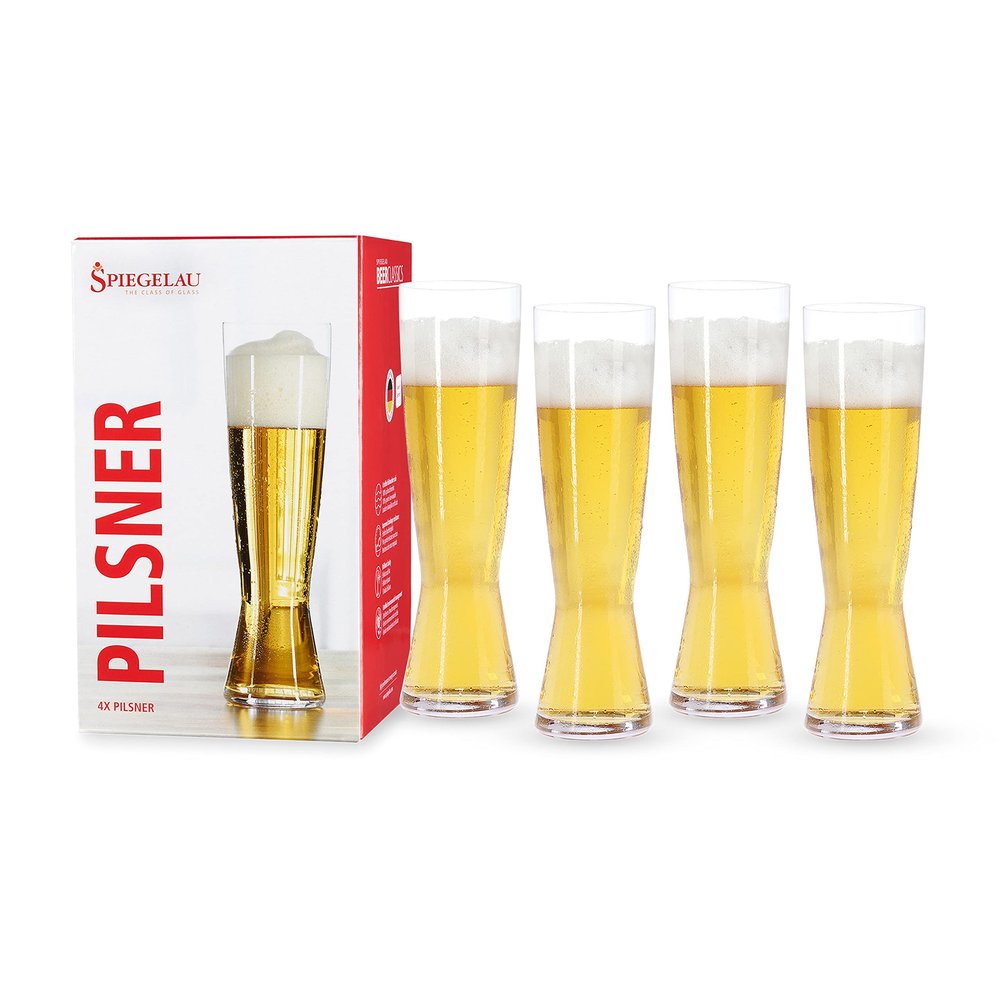 Spiegelau Beer Classics Tall Pilsner Glasses, Set of 4, European-Made Lead-Free Crystal, Modern Beer Glasses, Dishwasher Safe, Professional Quality Pilsner Glass Gift Set, 15 oz