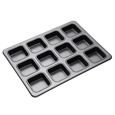 MasterClass KCMCHB69 Brownie Tin with Dividers, PFOA Non Stick Carbon Steel Baking Pan to Make 12 Cakes, 34 x 26 cm, Grey