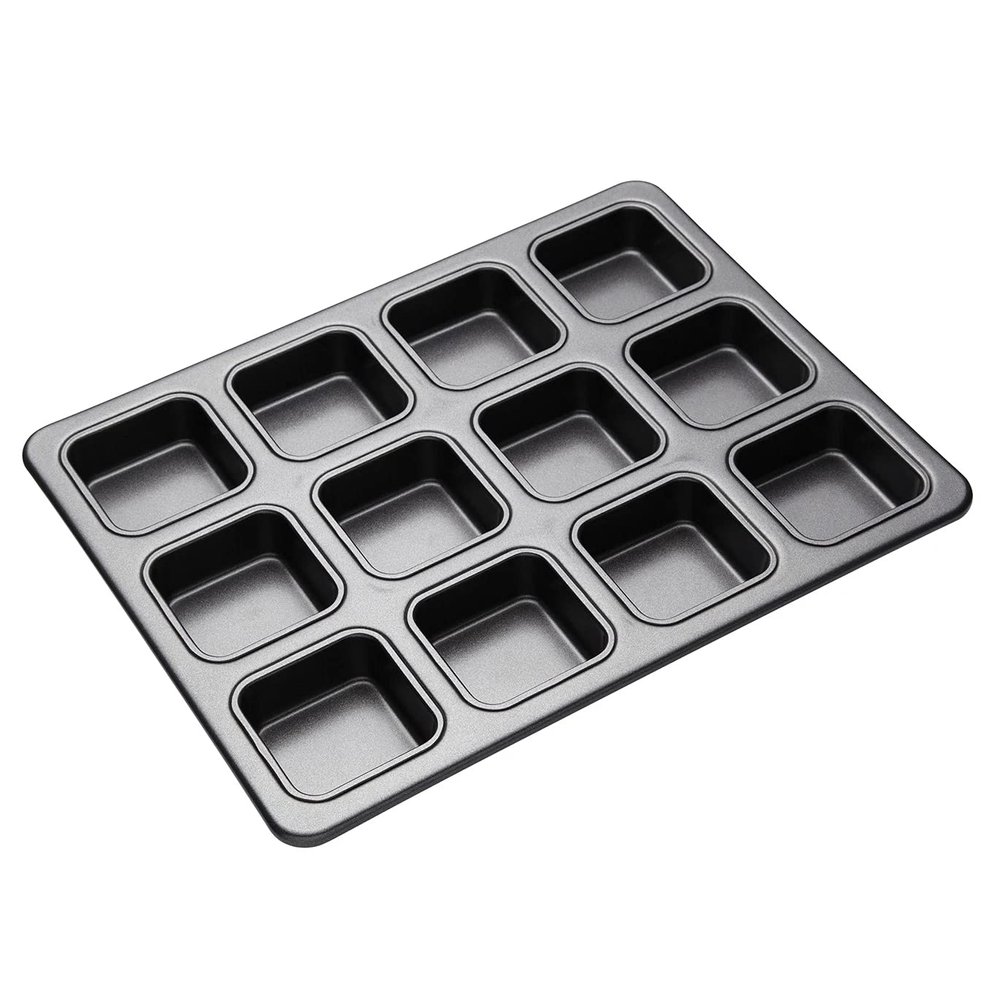 MasterClass KCMCHB69 Brownie Tin with Dividers, PFOA Non Stick Carbon Steel Baking Pan to Make 12 Cakes, 34 x 26 cm, Grey