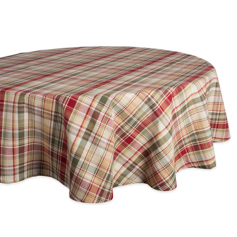 DII Give Thanks Plaid Fall Table Decor, Autumn & Thanksgiving Tabletop Linens, 70" Round Tablecloth