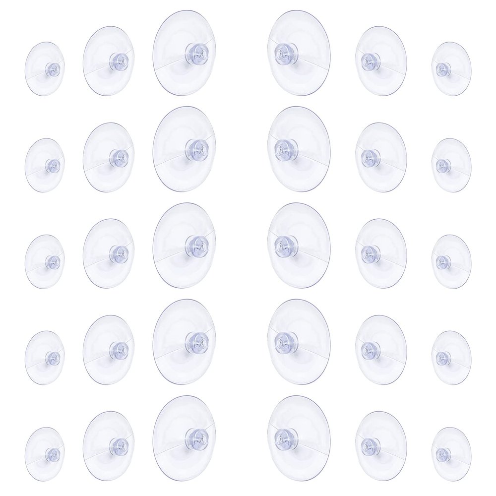Whaline 30 Packs Suction Cup Plastic Sucker Pads Without Hooks, Clear, 3 Size, 45 mm, 30 mm, 20 mm