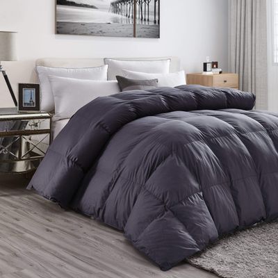 Luxurious Light Weight Goose Down Comforter King Size Duvet Insert, Classic Gray, Premium Baffle Box, 1200 Thread Count 100% Egyptian Cotton Cover, 60 oz Fill Weight (King, Gray)