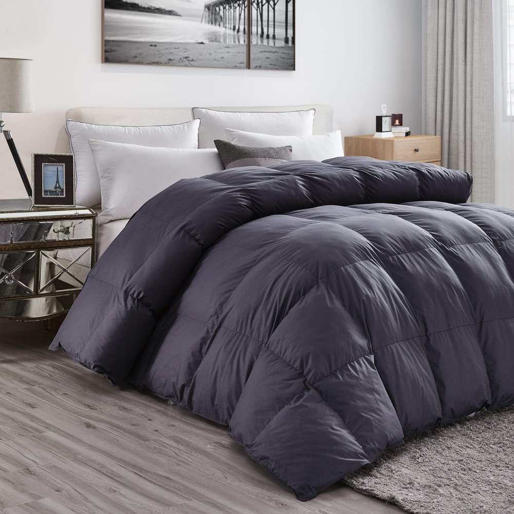 Luxurious Light Weight Goose Down Comforter King Size Duvet Insert, Classic Gray, Premium Baffle Box, 1200 Thread Count 100% Egyptian Cotton Cover, 60 oz Fill Weight (King, Gray)