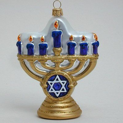 A Bit of Britain Jewish Menorah - Polish Blown Glass Holiday Ornament