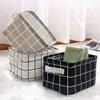 FocuH Stylish Storage Basket Cotton and Linen Fabric Mini Storage Cubes Nursery Storage Baskets with Handles for Shelves & Desks (Set of 3) view 2