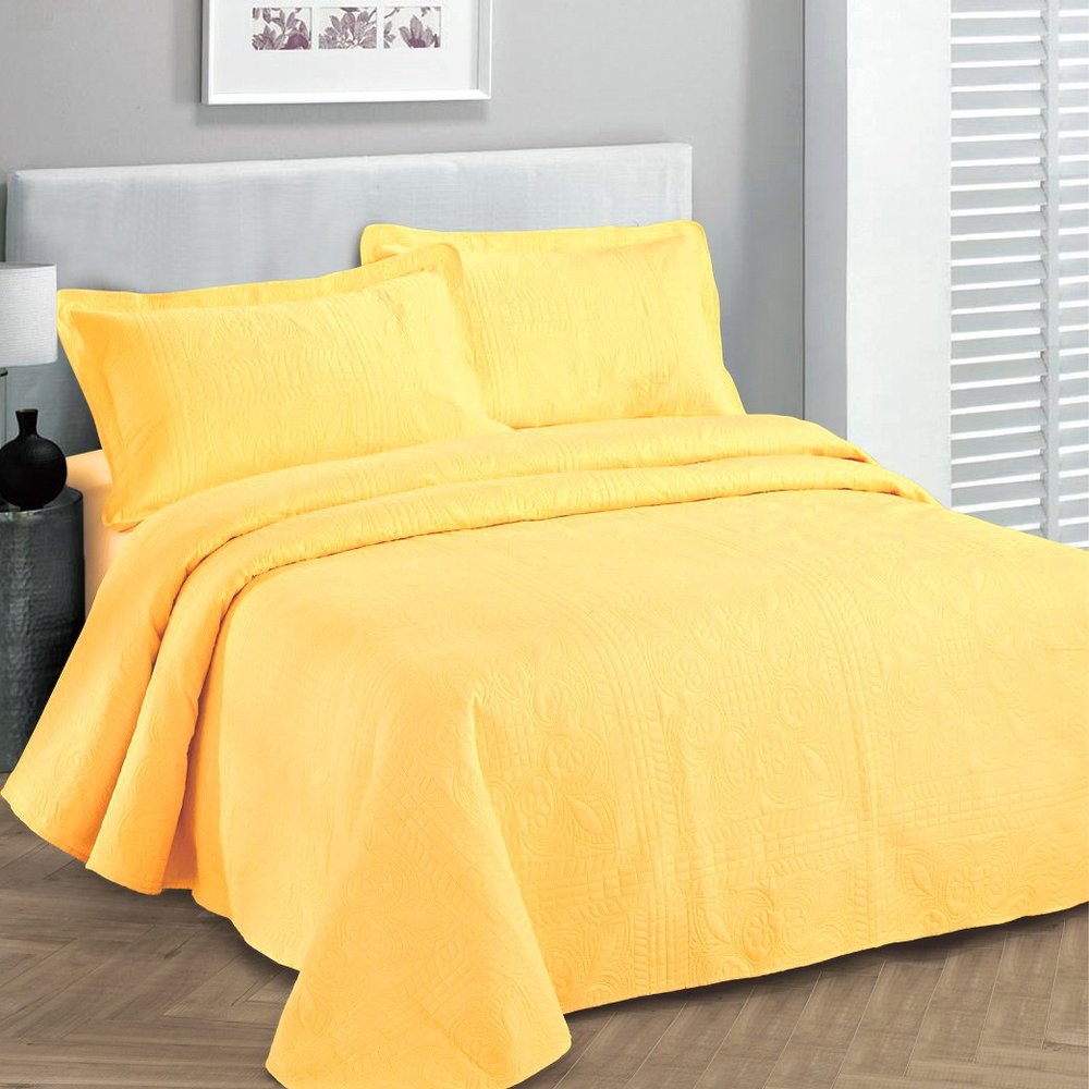 Fancy Collection Luxury Bedspread Coverlet Embossed Bed Cover Solid Yellow New Over Size 118"x106" King/California King