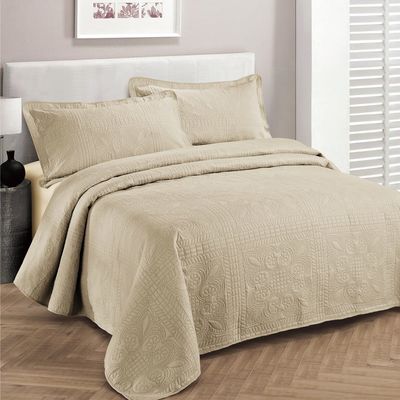 Fancy Collection Luxury Bedspread Coverlet Embossed Bed Cover Solid Beige New Over Size 100"x106" Full/Queen