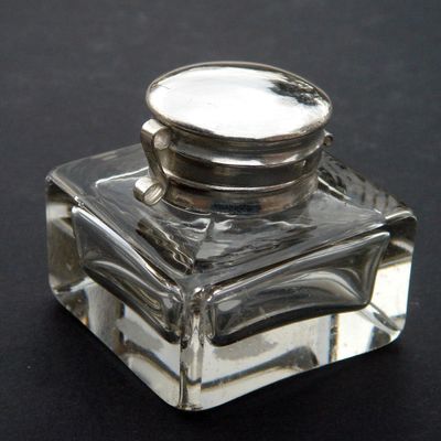 TG,LLC Treasure Gurus Clear Glass Antique Style Inkwell Cut Glass Vintage Reproduction Ink Well