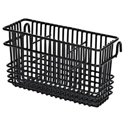 Better Houseware Utensil Drying Rack, Silverware Drying Basket with Hooks, 3-Compartment Steel Holder, Fits Most Dish Racks and Wall Grids, 2 x 8 x 4 Inch, Black