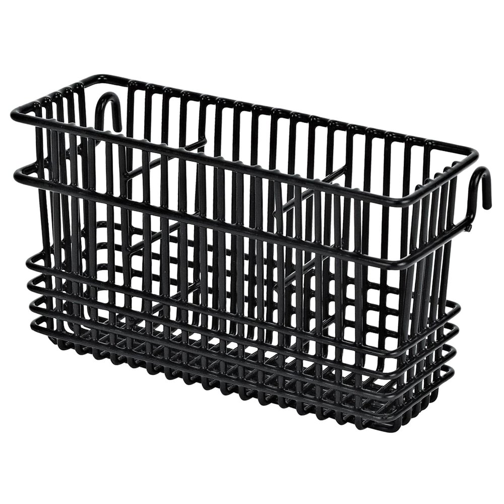 Better Houseware Utensil Drying Rack, Silverware Drying Basket with Hooks, 3-Compartment Steel Holder, Fits Most Dish Racks and Wall Grids, 2 x 8 x 4 Inch, Black