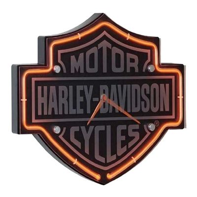 Harley-Davidson Etched Bar & Shield Shaped Neon Clock