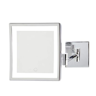 JERDON Wall Mount Lighted Makeup Mirror with Polished Chrome Finish 8 x 8 Mirror Frame Extends16 from The Wall - 5X Magnification with Variable Touch Lighting Direct Wire Model JRT885CLD