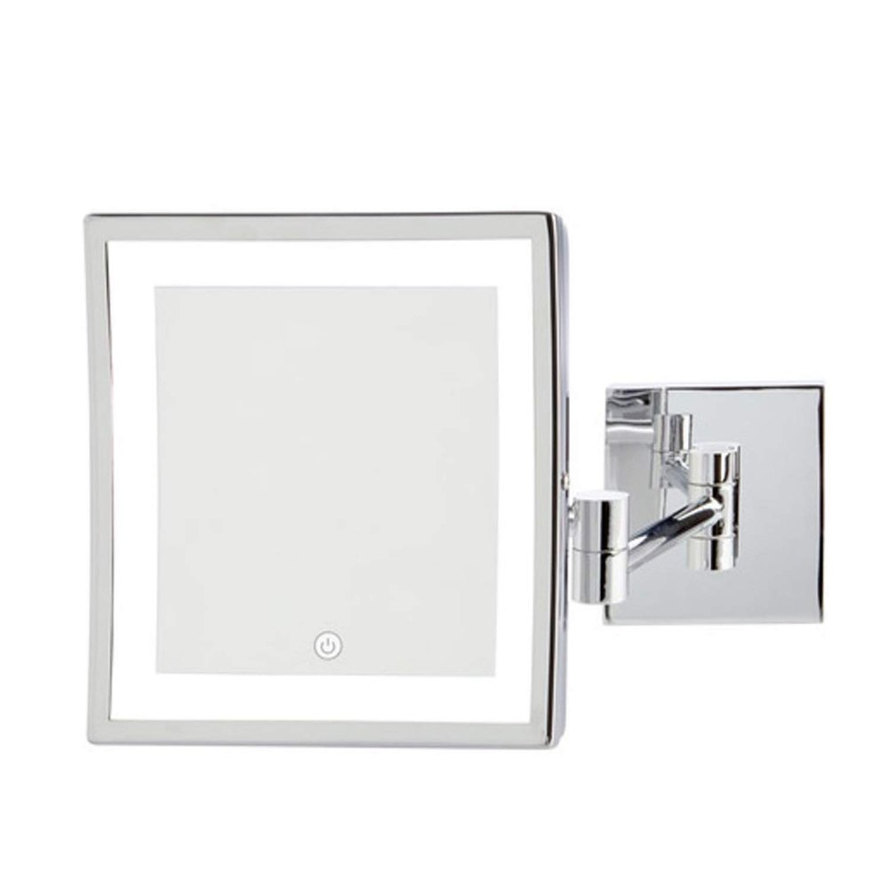 JERDON Wall Mount Lighted Makeup Mirror with Polished Chrome Finish 8 x 8 Mirror Frame Extends16 from The Wall - 5X Magnification with Variable Touch Lighting Direct Wire Model JRT885CLD